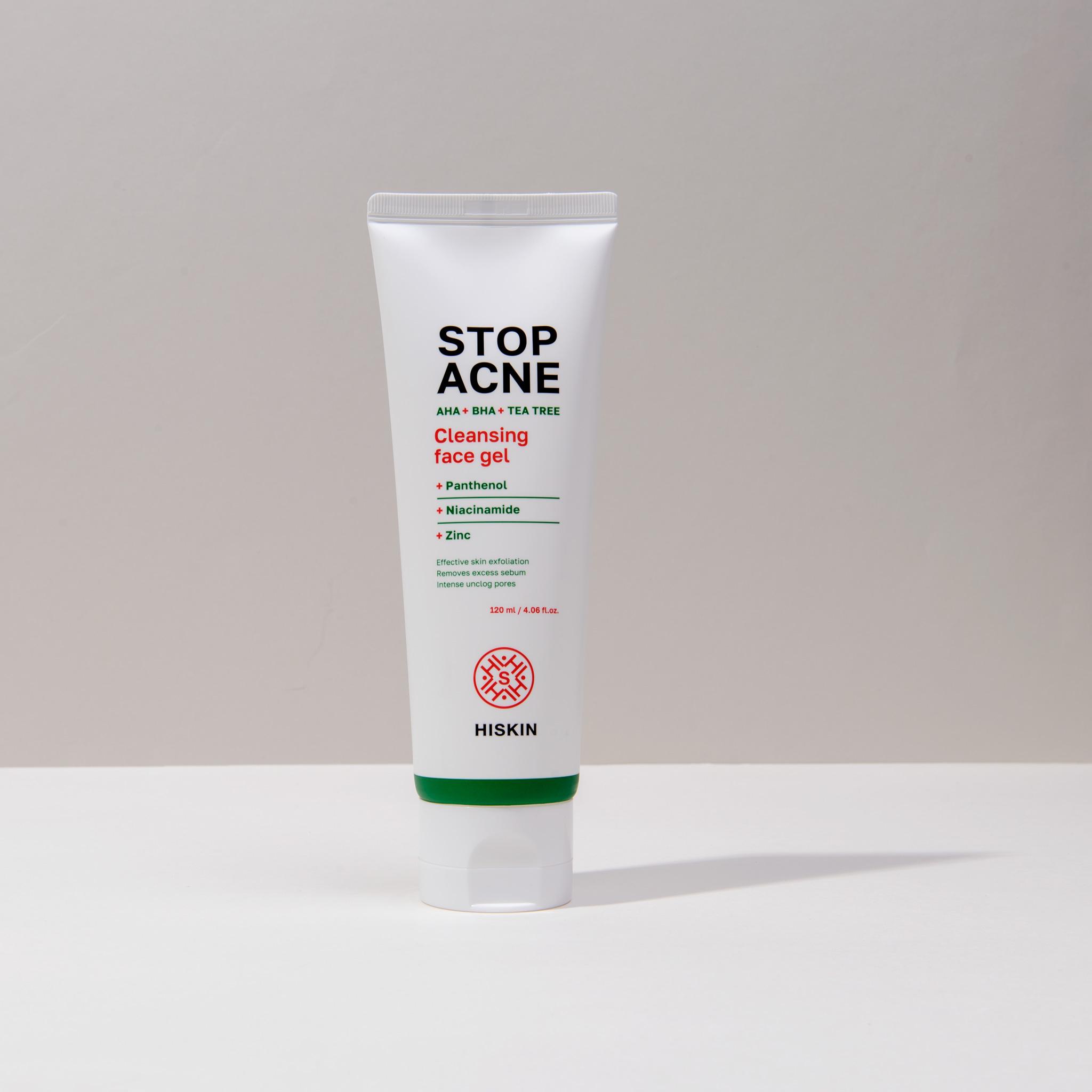 HISKIN STOP ACNE CLEANSING FACE GEL AHA + BHA + TEA TREE, 120 ML - Image 2