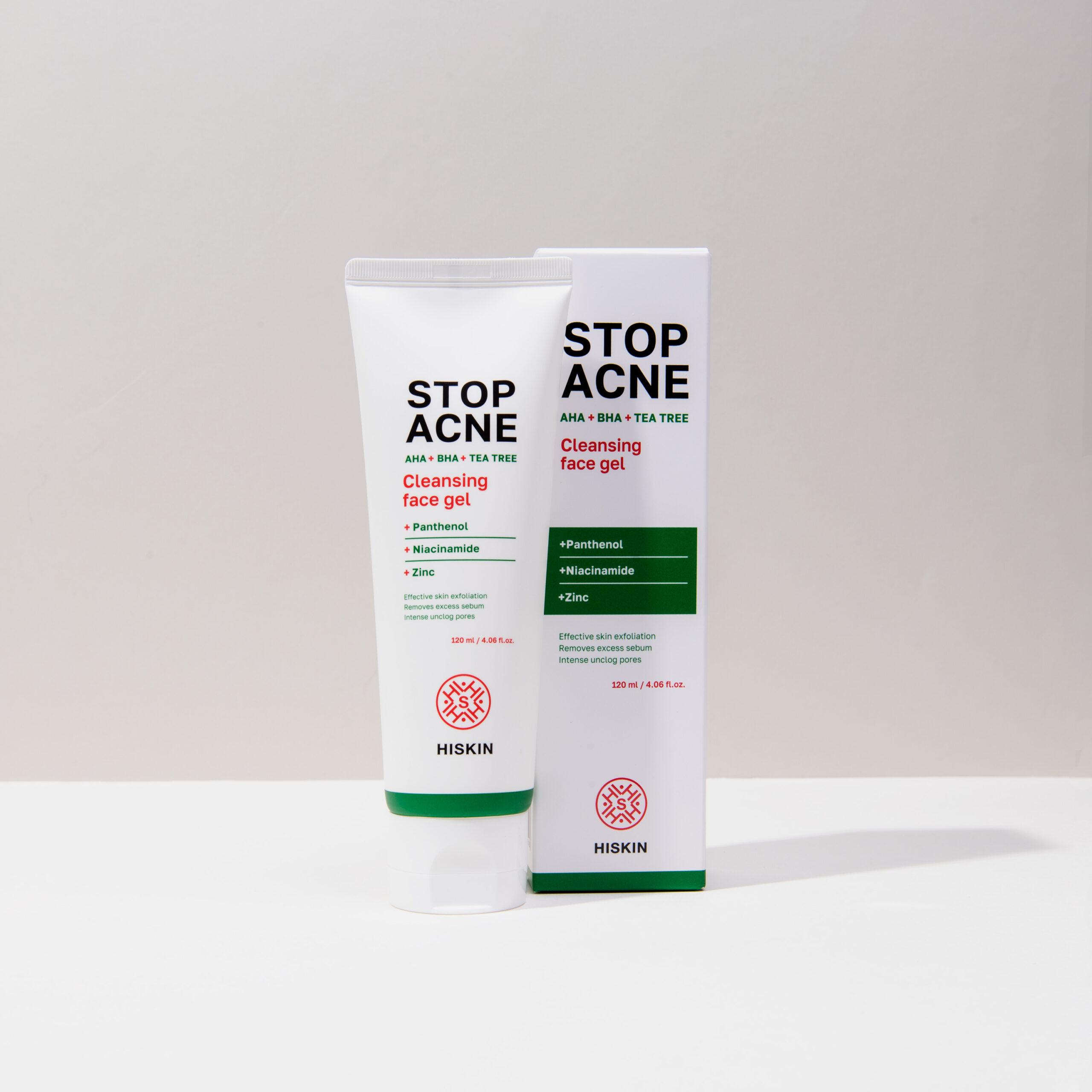 HISKIN STOP ACNE CLEANSING FACE GEL AHA + BHA + TEA TREE, 120 ML