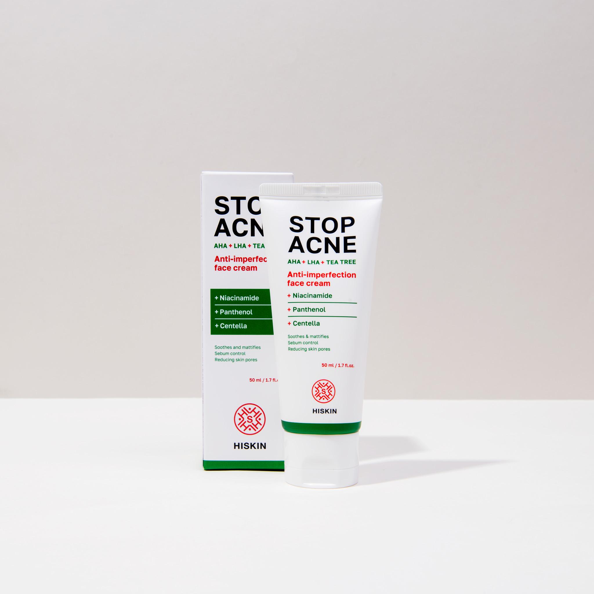 HISKIN STOP ACNE ANTI-IMPERFECTION FACE CREAM AHA + BHA + TEA TREE, 50 ML