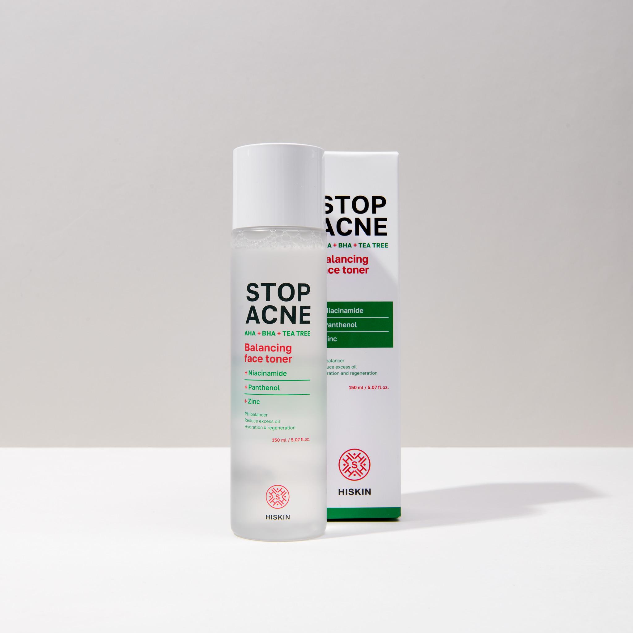HISKIN STOP ACNE BALANCING FACE TONER AHA + BHA + TEA, 150 ML