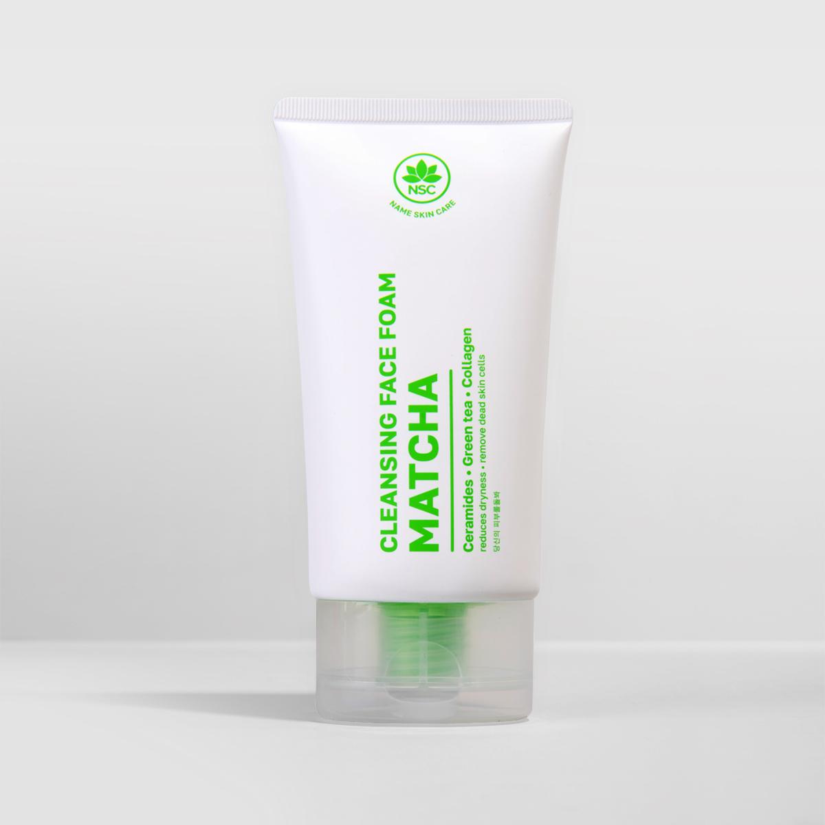 CLEANSING FOAM WASH WITH MATCHA AND COLLAGEN     CLEANSES, REDUCES DRYNESS, REMOVES DEAD SKIN CELLS